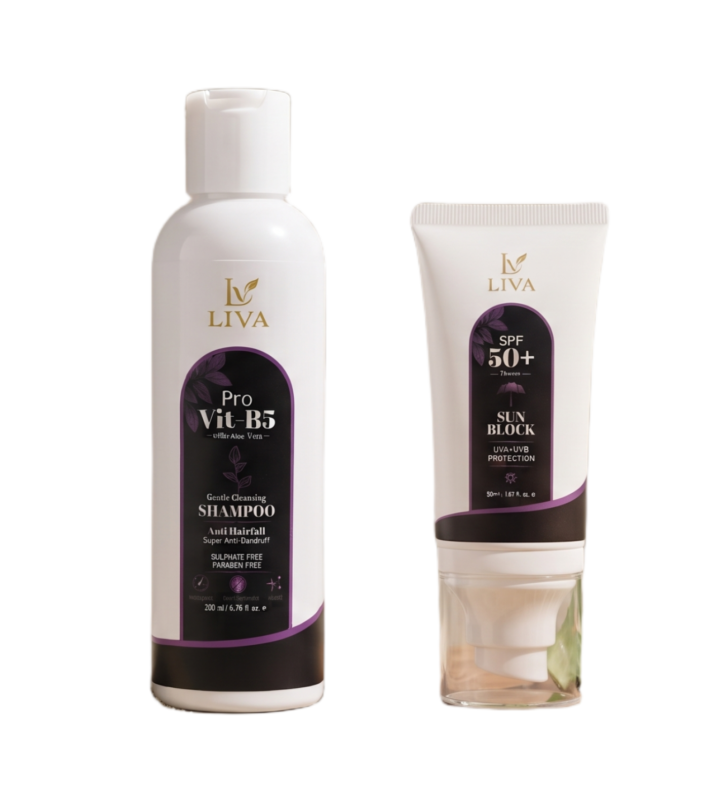 LIVA Pro-Vit B5 Shampoo and SPF 50+ Sunblock daily luxury essentials set
